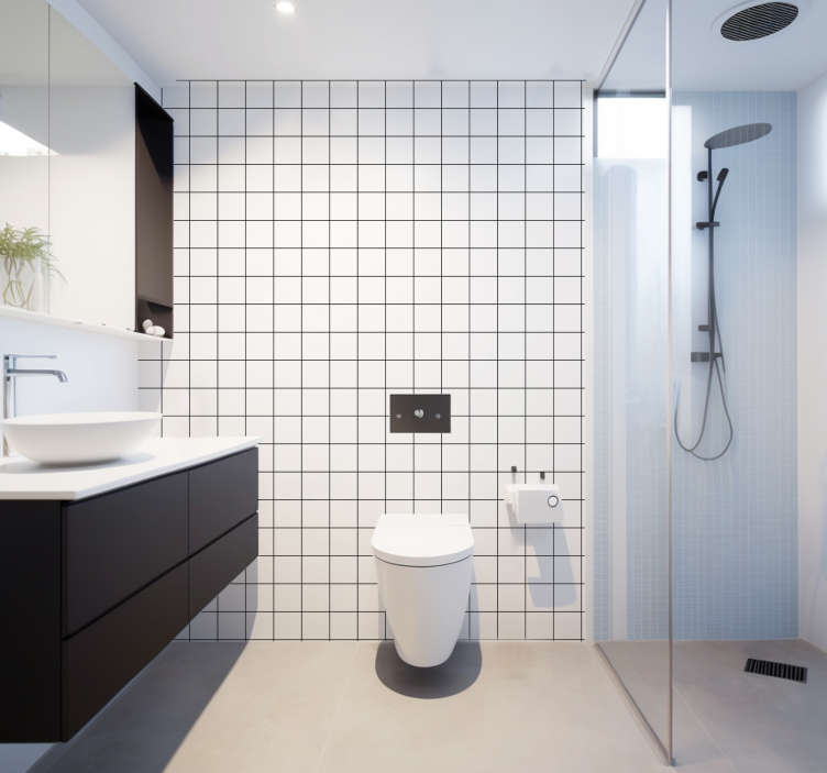 črno-bele drobne črte kvadratno tapeta - TenStickers