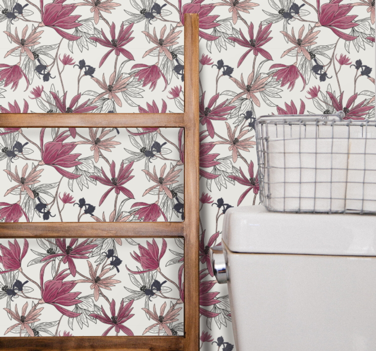 Cvetlični botanični prikaz tapeta z motivom vrtnice - TenStickers