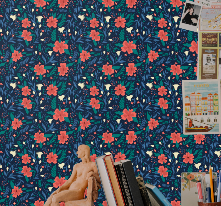 Cvetlični botanični tisk tapeta z motivom vrtnice - TenStickers