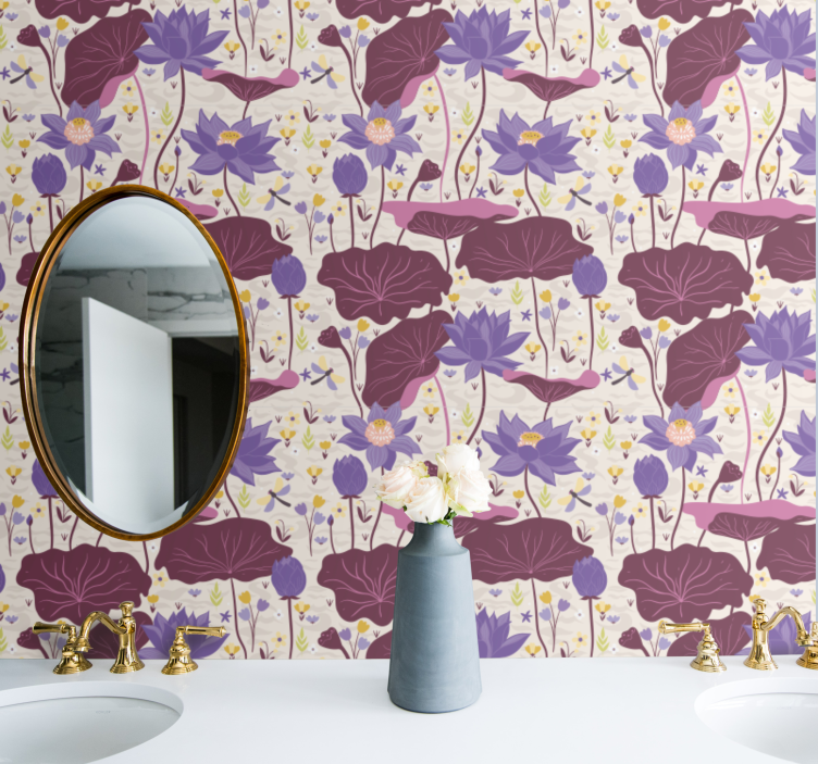 Modri in vijolični vzorec tapeta z motivom vrtnice - TenStickers