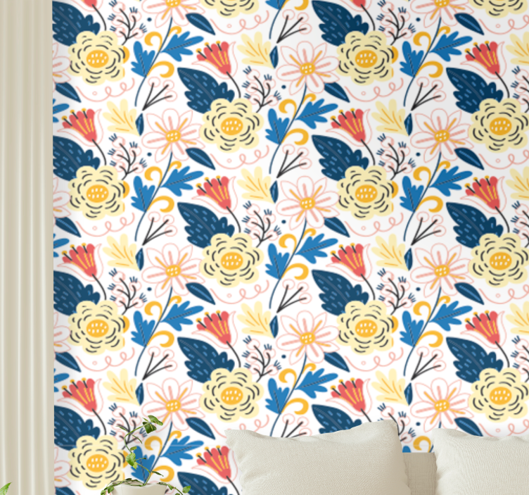 Cvetoče barvito oblikovanje tapeta z motivom vrtnice - TenStickers