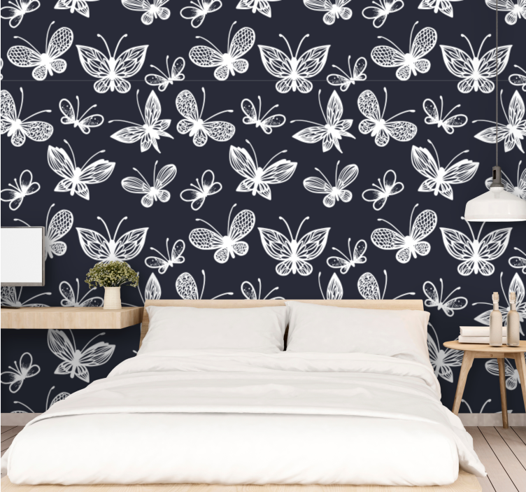 Elegantni beli metulji metuljev ozadje - TenStickers