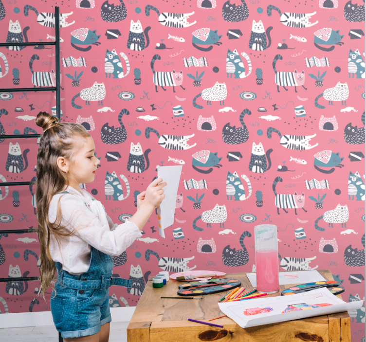 Ilustracija igrivih mačk mačke ozadje - TenStickers