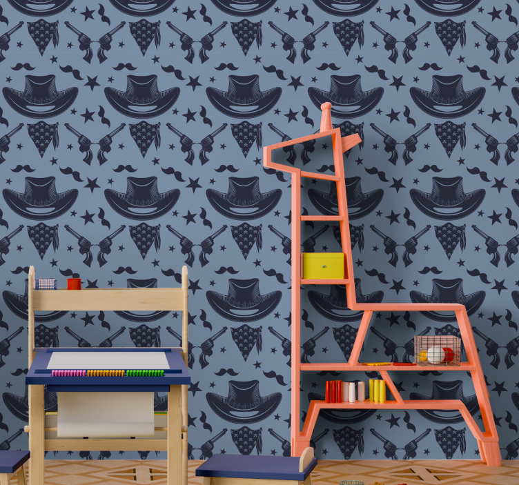 Kavbojski klobuk, jata in revolverji tapeta za otroke - TenStickers