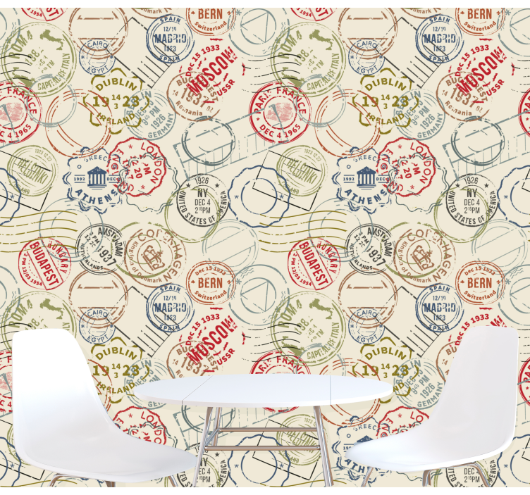 Kolaž potovalnih znamk tapeta mesta in države - TenStickers