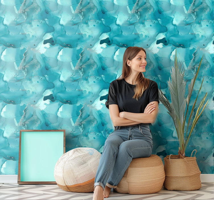 Modri valovi abstraktno tapeta - TenStickers