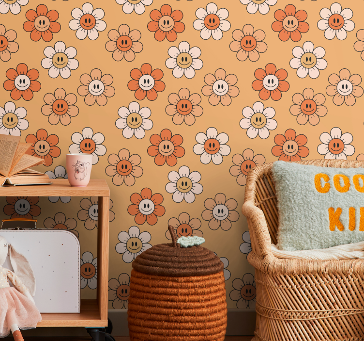 Nasmejan cvetlični vzorec tapeta z motivom vrtnice - TenStickers