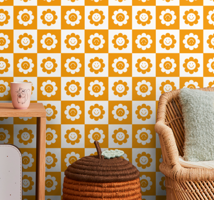 Nasmejan cvetni vzorec cvetlični ornamentalni zidni papir - TenStickers
