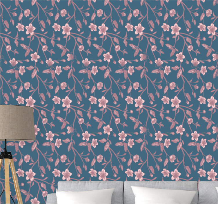 Rožnate veje cvetovi tapeta z motivom vrtnice - TenStickers