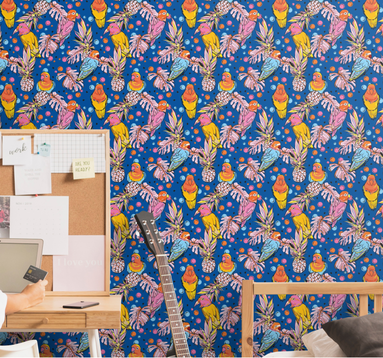 Oaza tropskih papig papige ozadje - TenStickers