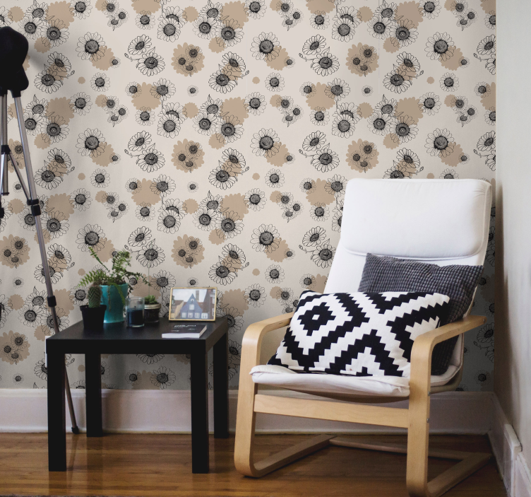 Bež tapeta ročno risanje vintage marjetic - TenStickers