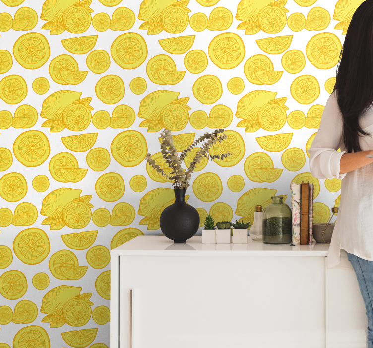 Oranžne in limonine skice citrus tapeta - TenStickers