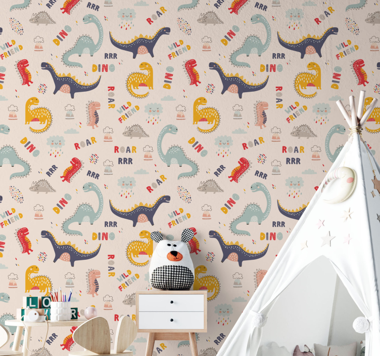 Pisani dinozavri z imeni otroška tapeta - TenStickers