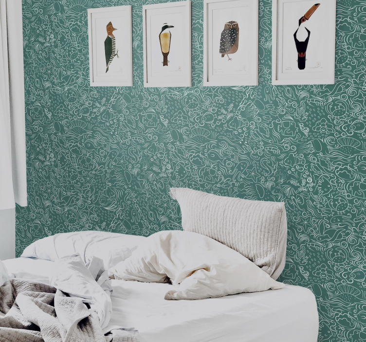 Podvodni ročno narisani vzorec živali tapeta - TenStickers