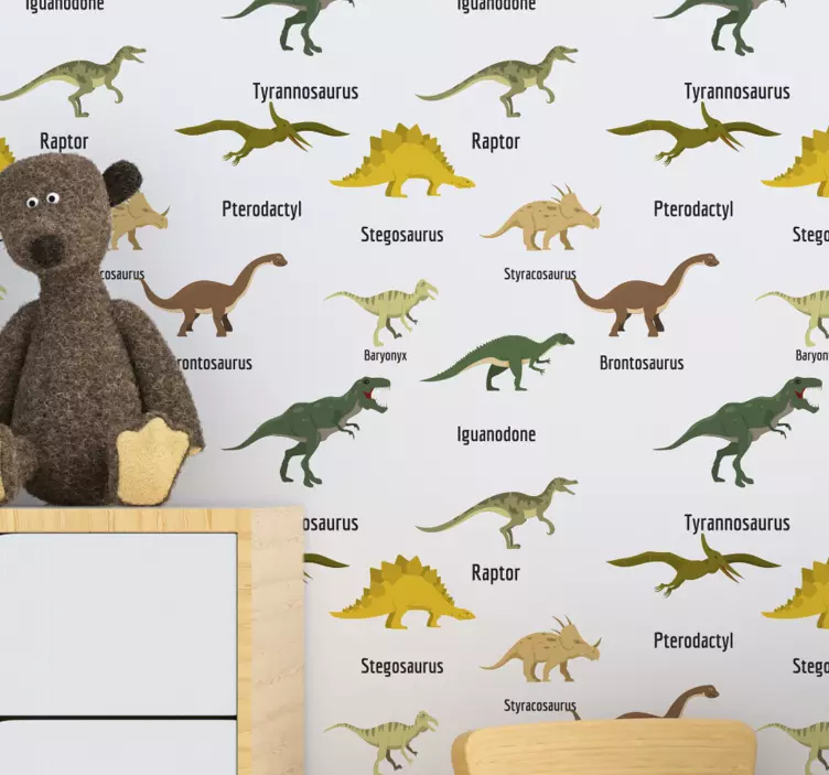 Realistični dinozavri z imeni otroška tapeta - TenStickers