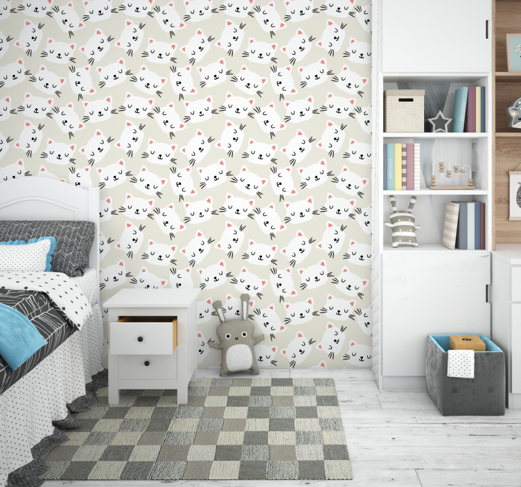 Risanje obraza bele mačke Barvito ozadje za otroško sobo - TenStickers