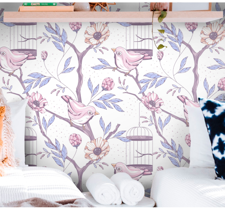 Romantične veje z tapeta ptičje drevo - TenStickers