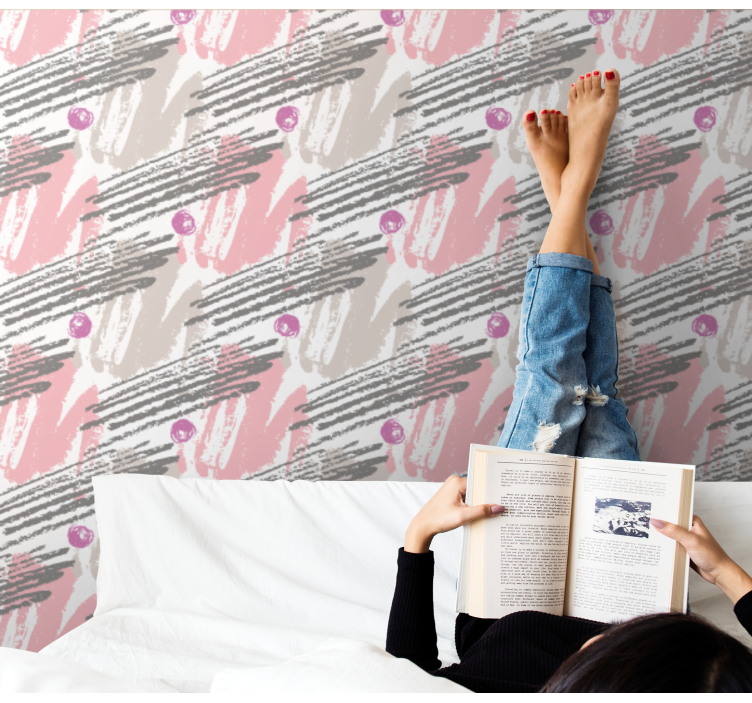 Roza in siva barva poteze umetniške tapeta - TenStickers