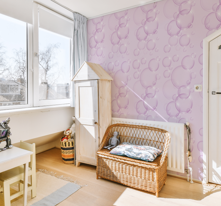 Roza mehurčki otroci vzorec tapeta - TenStickers