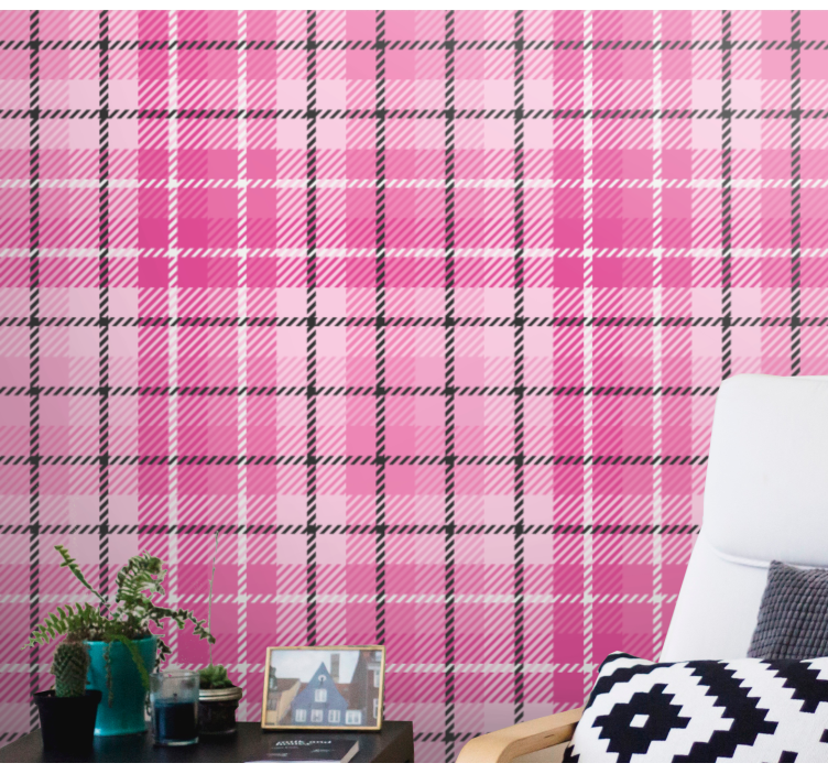 Roza tartan vzorec kvadratno tapeta - TenStickers