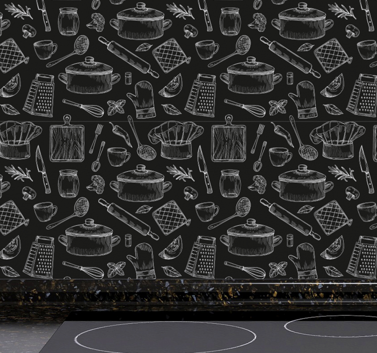 Skice kuhinjskih pripomočkov Tapete za kuhinjo - TenStickers