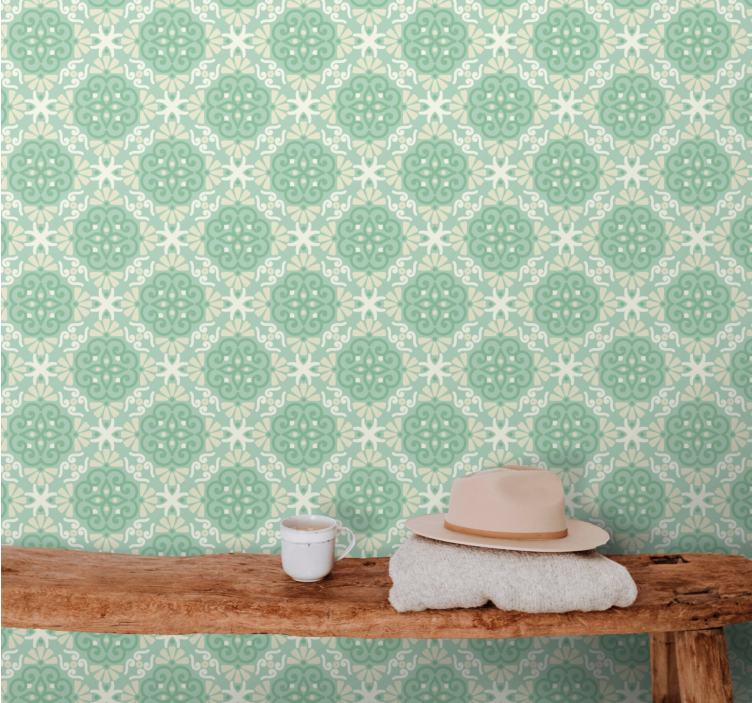 Soft green circular motif druga okrasna tapeta - TenStickers