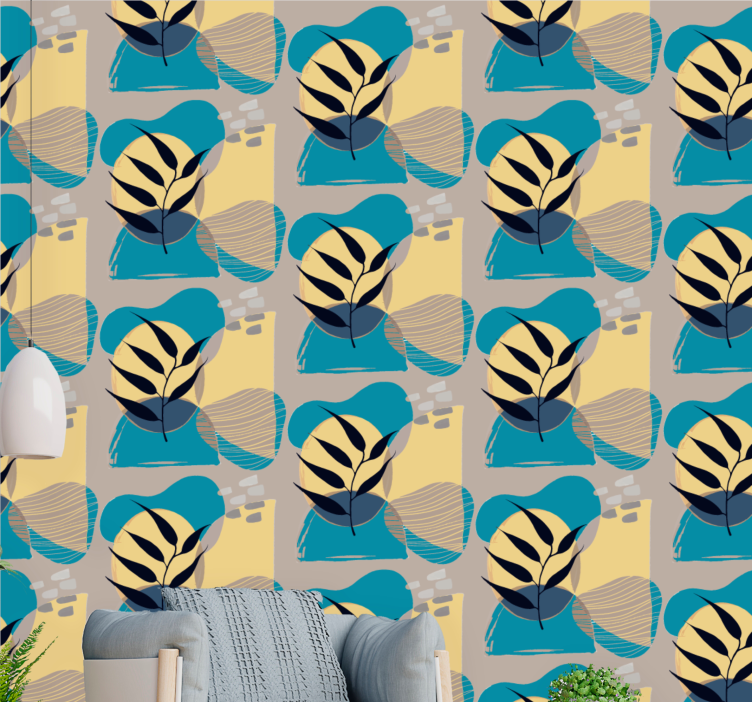 Stiliziran vzorec listov cvetlični ornamentalni zidni papir - TenStickers