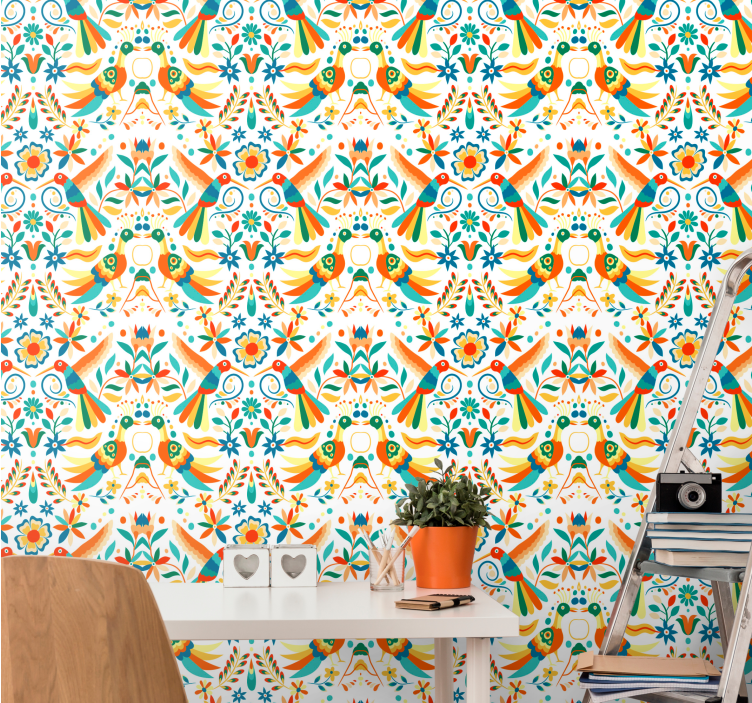 Tradicionalni vzorec Tapeta z motivi ptic - TenStickers