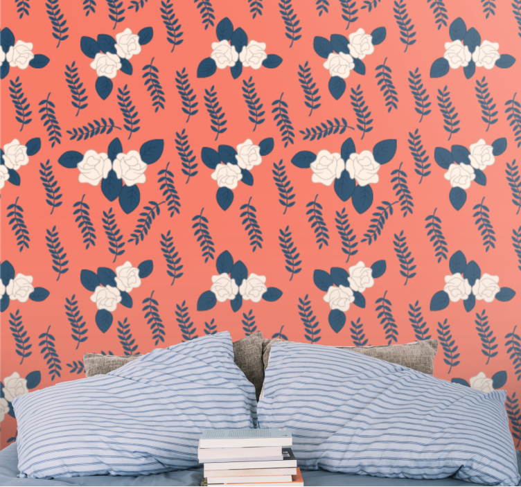 Ureditev rdeče praproti cvetlični ornamentalni zidni papir - TenStickers