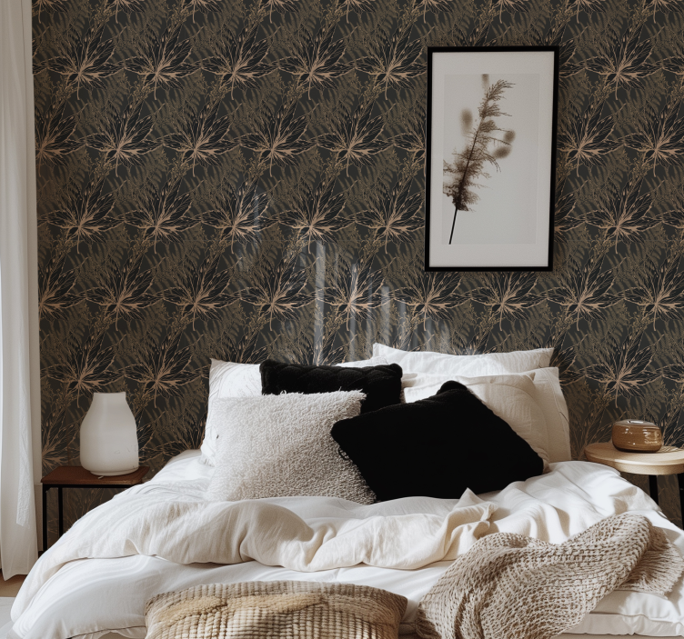 Veliki zlati listi Tapete v črni barvi - TenStickers