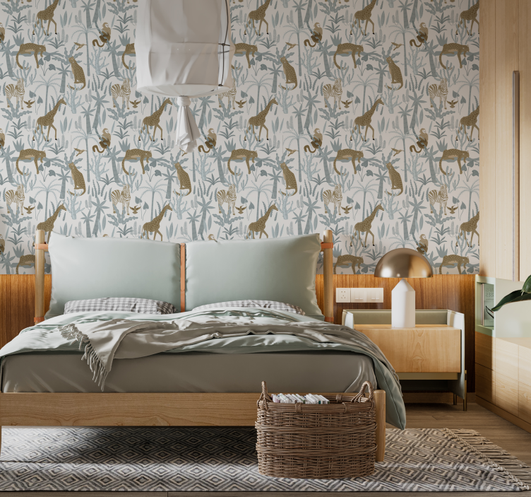 Vzorec džungli s pastelnimi barvami tapeta za glavno spalnico - TenStickers