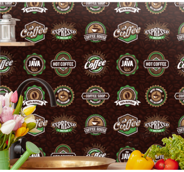 Vzorec emblema kave Tapete za kuhinjo - TenStickers