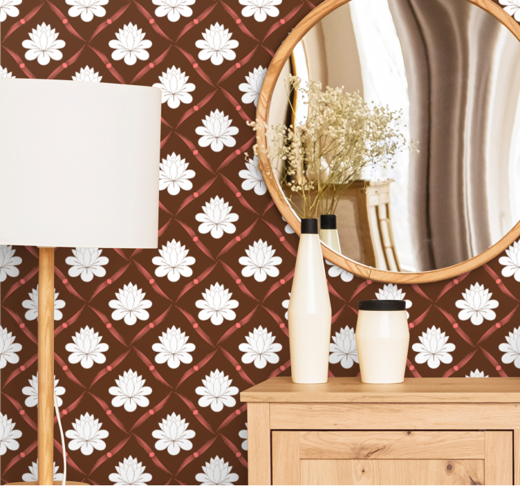 Vzorec lotosa cvetlični ornamentalni zidni papir - TenStickers