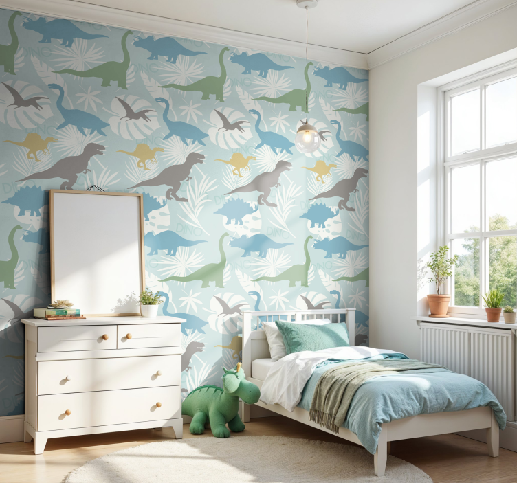 Vzorec pastelnih barv tapeta z dinozavri - TenStickers