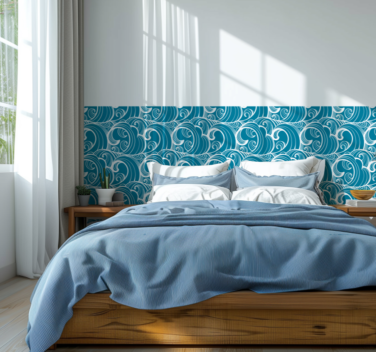 Wavy blue pattern tapeta za vzglavje - TenStickers