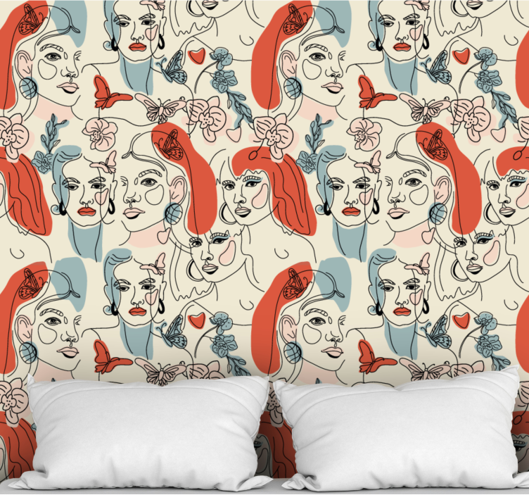 ženstvena linijska umetnost umetniško tapeta - TenStickers