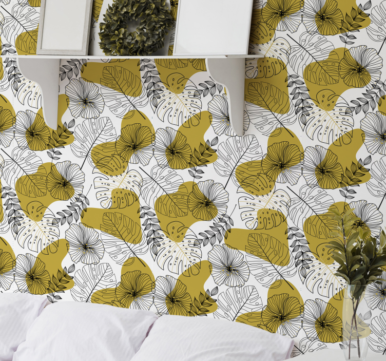 Zlato tropsko listje drevo tapeta - TenStickers