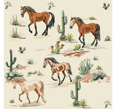 Beige pattern tapeta s konji - TenStickers