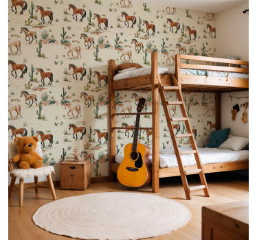 Beige pattern tapeta s konji - TenStickers
