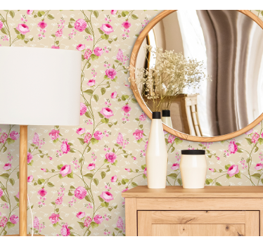 Beige roses pattern tapeta z motivom vrtnice - TenStickers
